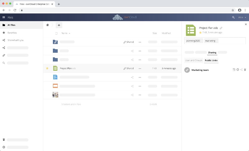 ownCloud interface